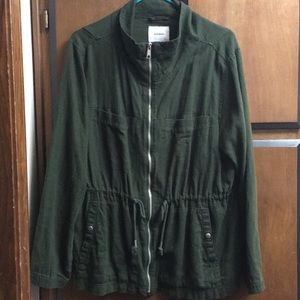 Old Navy dark green 55% linen zip jacket
